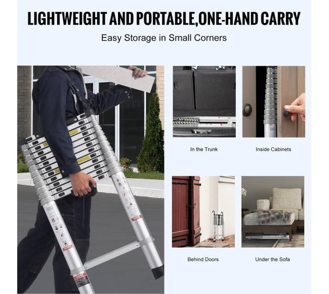 Teleskopinės kopėčios 5 m su kelių mygtukų sutraukimu4
