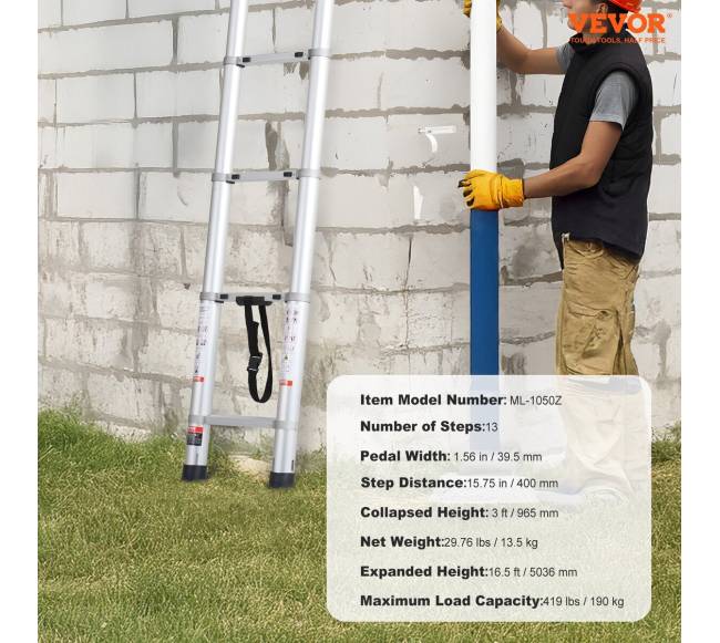Teleskopinės kopėčios 5 m su kelių mygtukų sutraukimu6