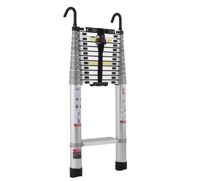 Teleskopinės kopėčios 5 m su kelių mygtukų sutraukimu9