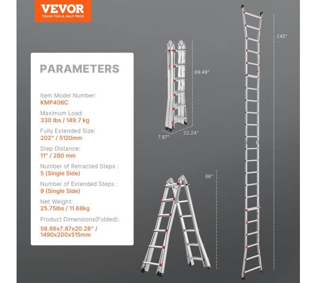 Teleskopinis kopėčių A rėmas 6 metrų6