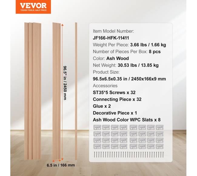 Medinės akustinės sieninės plokštės, 8 vnt., 245x16 cm6