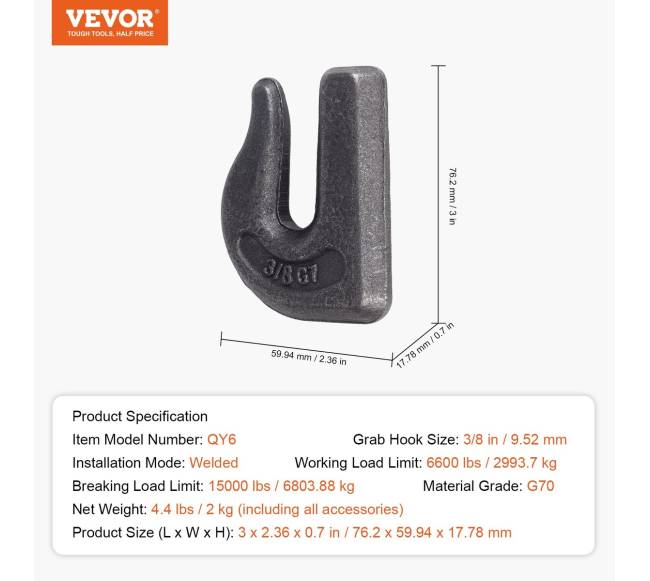 Suvirinami grandinės kabliai 38" G70 plienas6