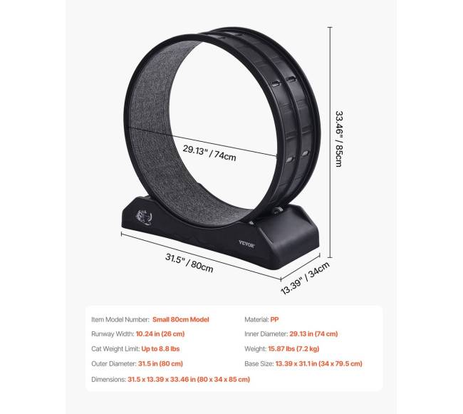 Katės bėgimo ratas patalpose, 80 cm, juodas6