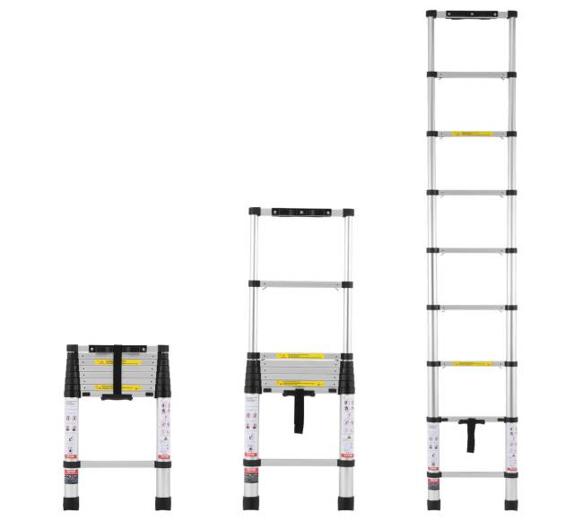 Teleskopinės kopėčios 8,5 ft su vieno mygtuko įtraukimu0