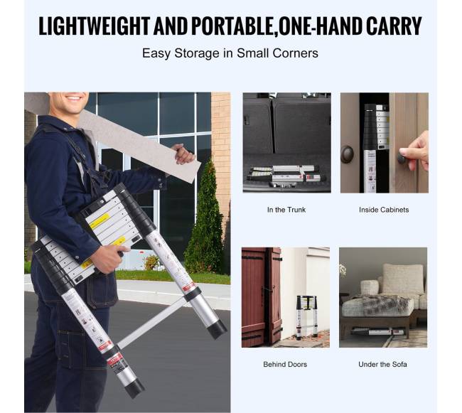 Teleskopinės kopėčios 8,5 ft su vieno mygtuko įtraukimu4