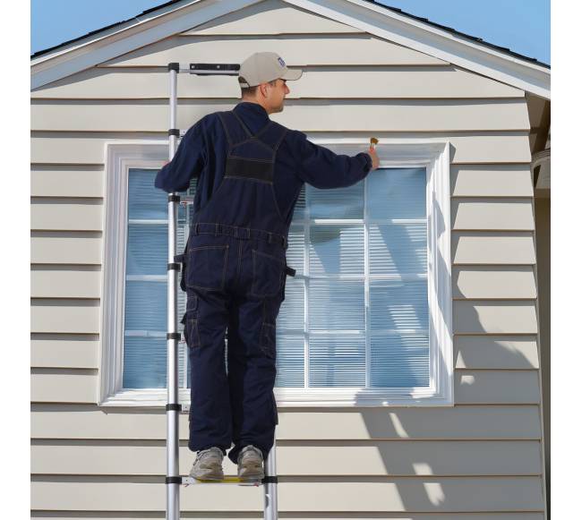 Teleskopinės kopėčios 8,5 ft su vieno mygtuko įtraukimu7