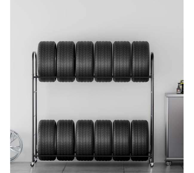 Dvigubo lentynos riedantis padangų stovas7