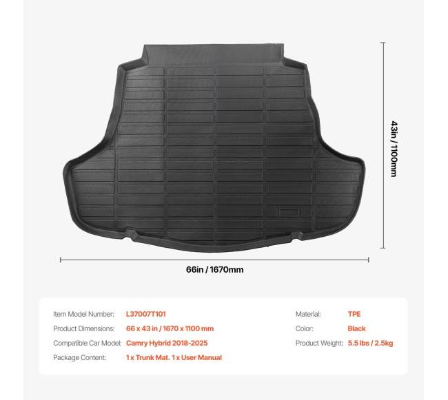 Visų orų bagažinės kilimėlis Toyota Camry 2018-20256