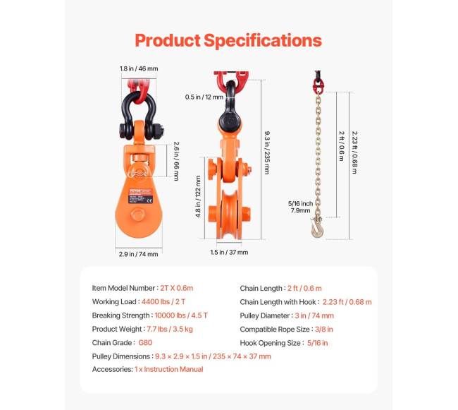 2 tonų keltuvas su bloku ir grandine automobiliams6