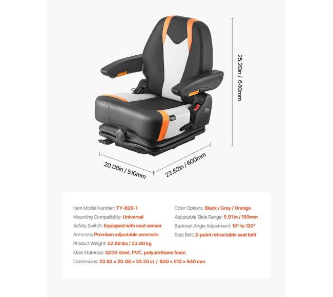 Universalus šakinio krautuvo sėdynė su reguliuojama atlošu6