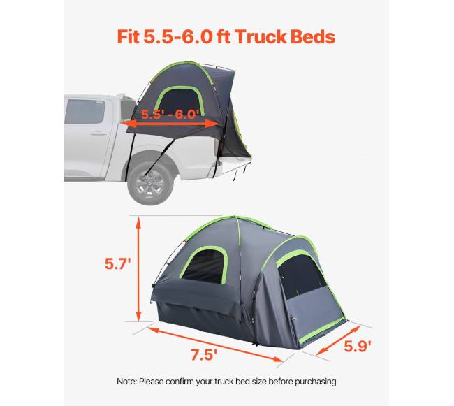 Vandeniui atspari sunkvežimio palapinė 5.5-6.0 ft, 2-3 asmenims2