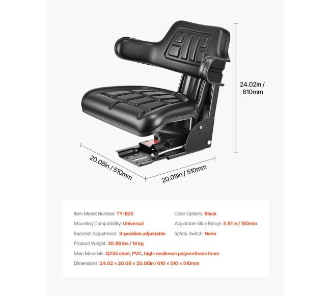 Reguliuojama vandeniui atspari šakinių krautuvų sėdynė6