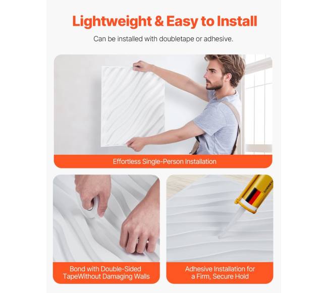 3D sienų plokštės 12 vnt. baltos PVC5