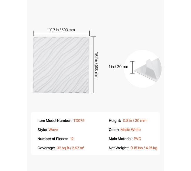 3D sienų plokštės 12 vnt. baltos PVC6