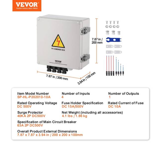 Saulės PV skirstymo dėžė 4 gijų 10A IP656