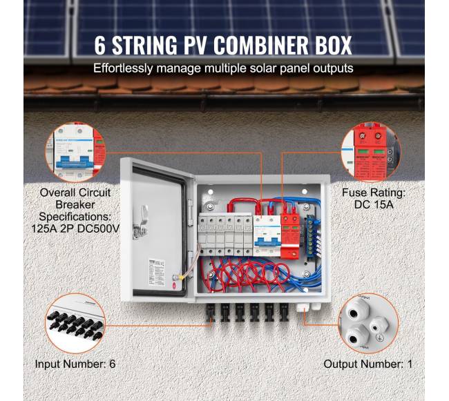 Saulės PV kombinerio dėžė 6 įvestys IP652