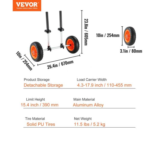 Tvirta baidarės vežimėlis, nuimamas vežimėlis su tvirtomis padangomis6