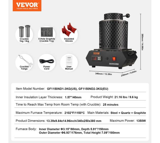 Auksui lydyti elektrinė krosnelė su grafito tigliais6