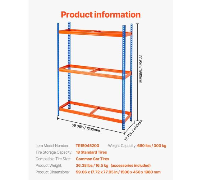 Padangų laikiklis 3 lentynoms - iki 18 padangų6
