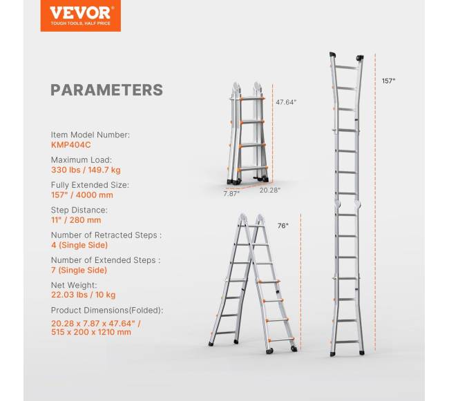 Teleskopinės kopėčios 4 m su rėmu6