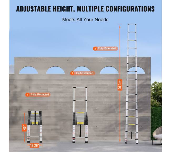 Teleskopinė išskleidžiama kopėčia 6,2 m, reguliuojama5