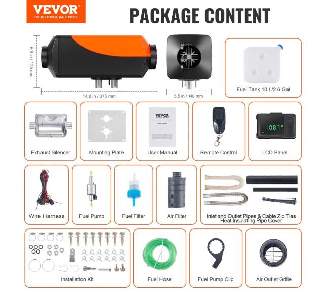 Dyzelinis šildytuvas 12V 8KW su LCD ekranėliu6