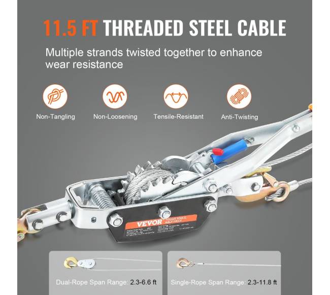 Traukimo gervė 5 t su trosu ir 3 kabliais2