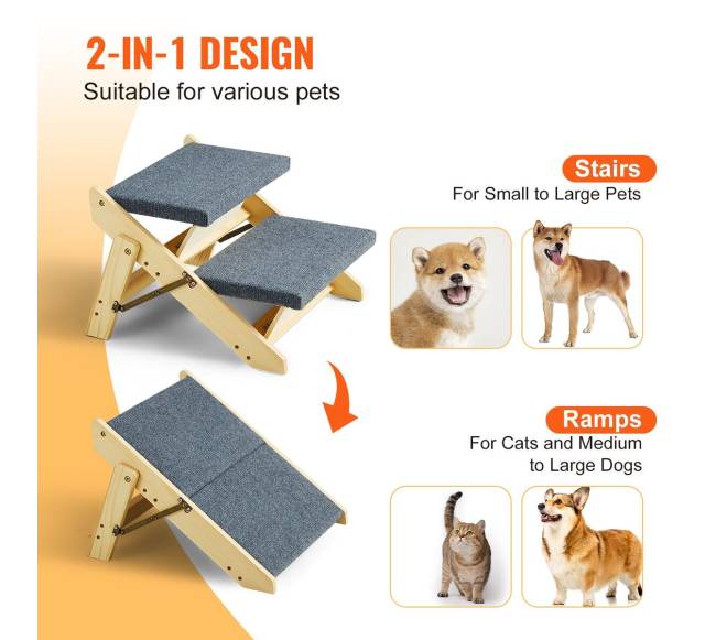 Mediniai šuns laiptai, sulankstomi 2 pakopų2