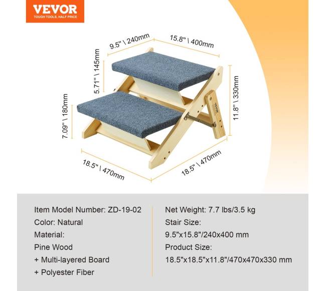 Mediniai šuns laiptai, sulankstomi 2 pakopų6
