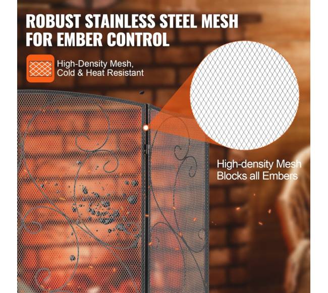 ugniasienės ekranas 3 dalių, tvirtas metalinis tinklas4