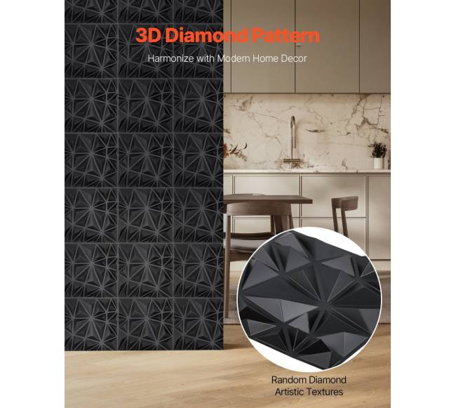 3D sienų plokštės, juodos, 33 vnt.1