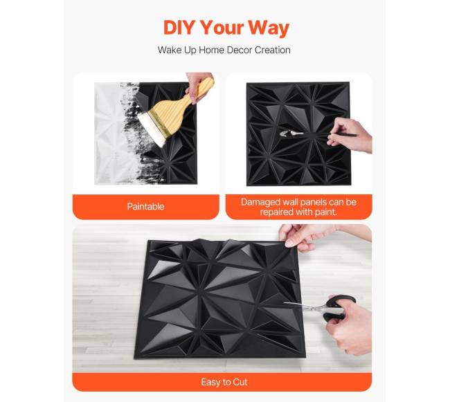 3D sienų plokštės, juodos, 33 vnt.2