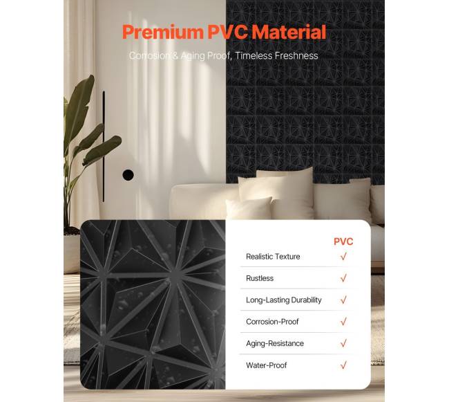 3D sienų plokštės, juodos, 33 vnt.3