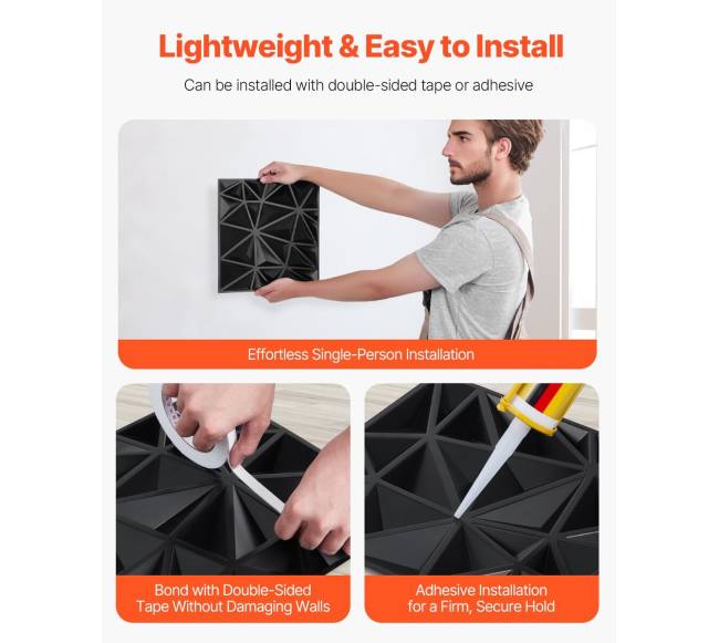 3D sienų plokštės, juodos, 33 vnt.5