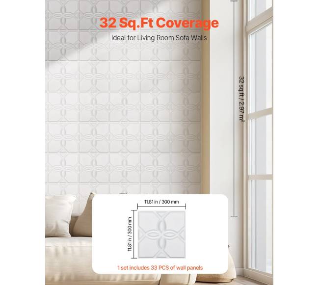 3D sienų plokštės 33 vnt. 32 m² gėlių baltos4