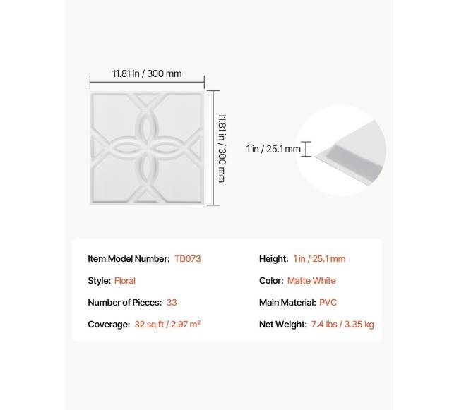 3D sienų plokštės 33 vnt. 32 m² gėlių baltos6