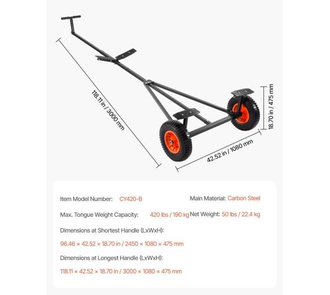 Valties priekabos vežimėlis 190 kg talp.6
