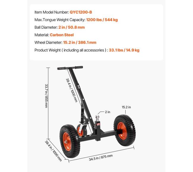 1200 kg priekabos vežimėlis, reguliuojamas aukštis6
