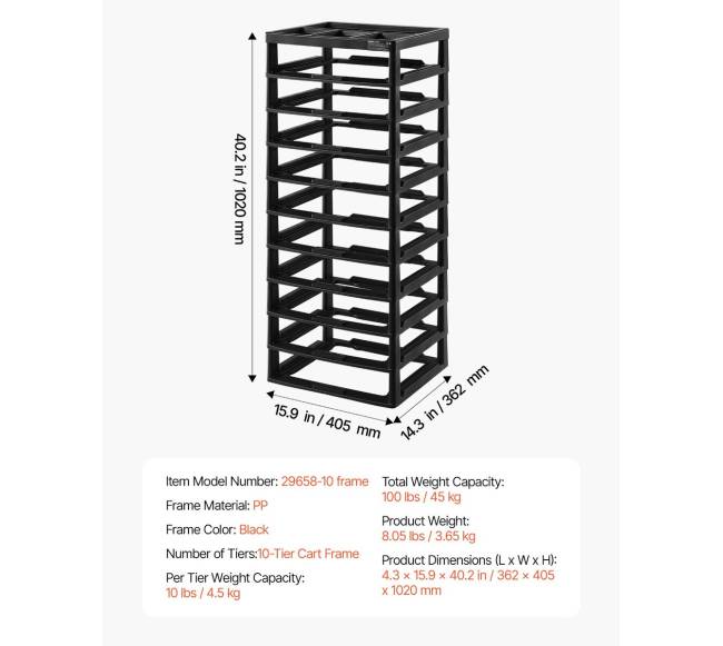 Plastikinė 10 aukštų daiktų lentyna juodu rėmu6