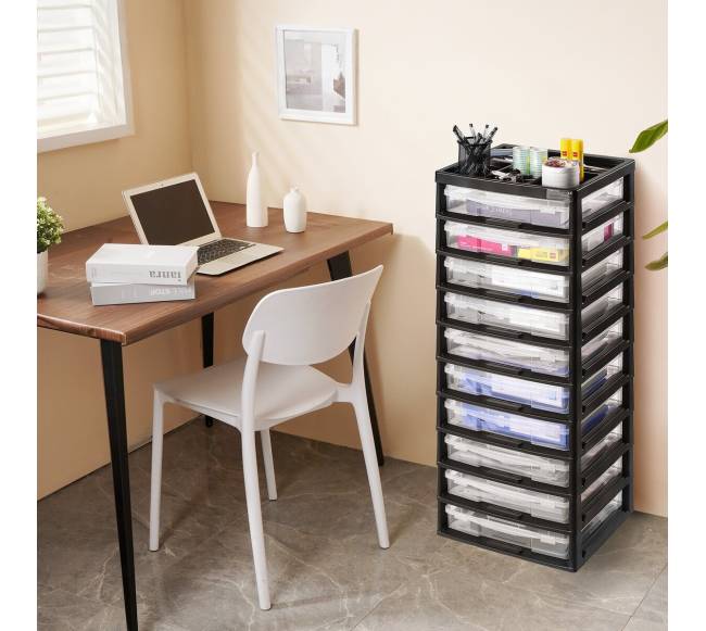 Plastikinė 10 aukštų daiktų lentyna juodu rėmu7