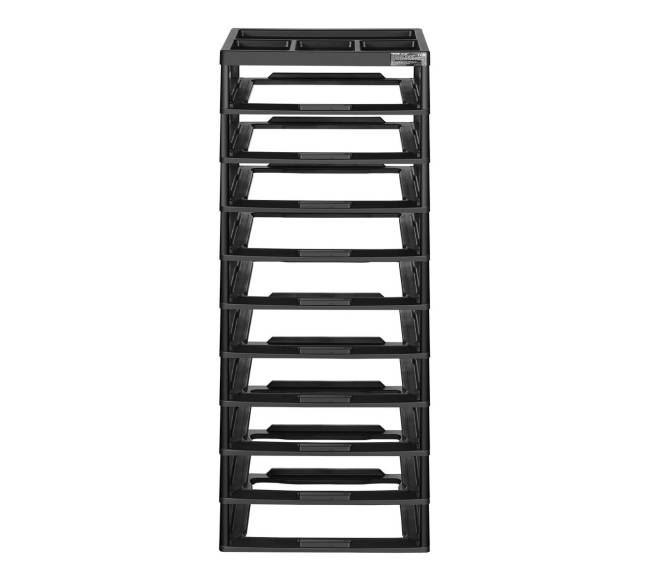 Plastikinė 10 aukštų daiktų lentyna juodu rėmu8