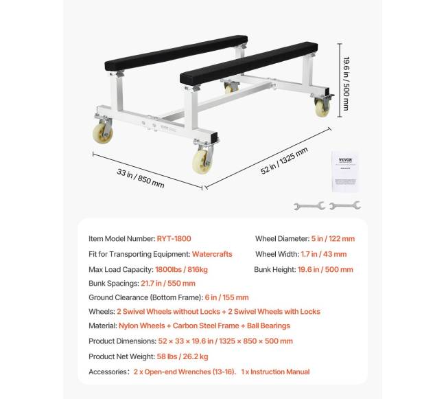 Vandens transporto stovėjimo vežimėlis 816 kg6