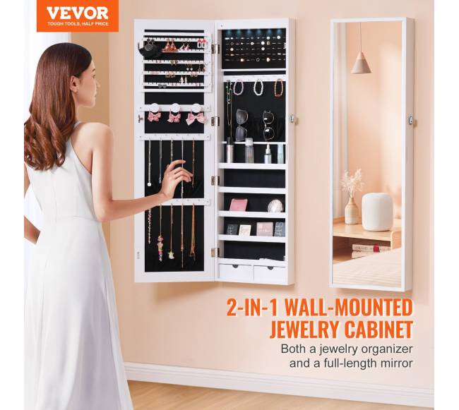 Veidrodinė papuošalų spinta su užraktu, balta1