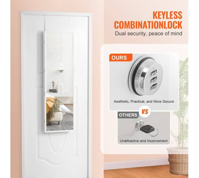 Veidrodinė papuošalų spinta su užraktu, balta2