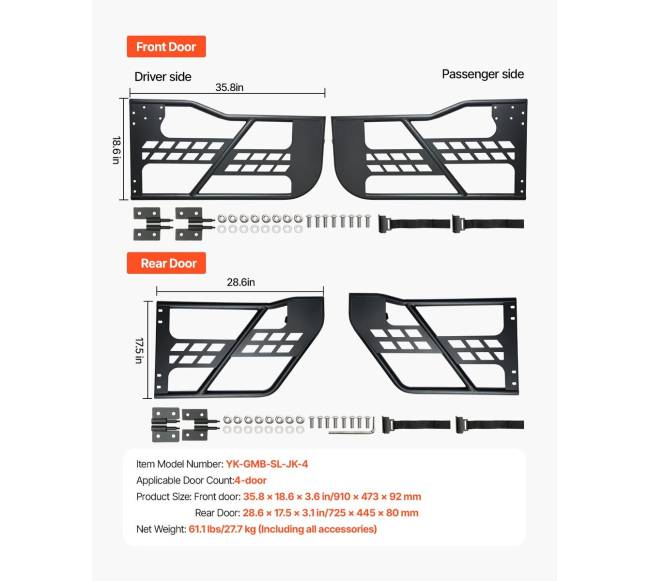 4 durų Jeep Wrangler JK vamzdiniai durys6