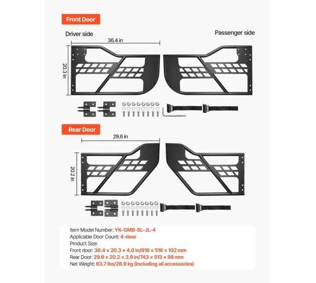 4-durų Jeep Wrangler JL vamzdžio durys6