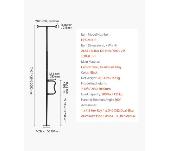 Stulpelis nuo grindų iki lubų, iki 136 kg, juodas6