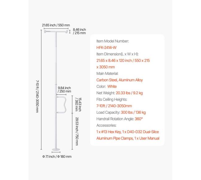 Grindų ir lubų atraminis strypas iki 136 kg6