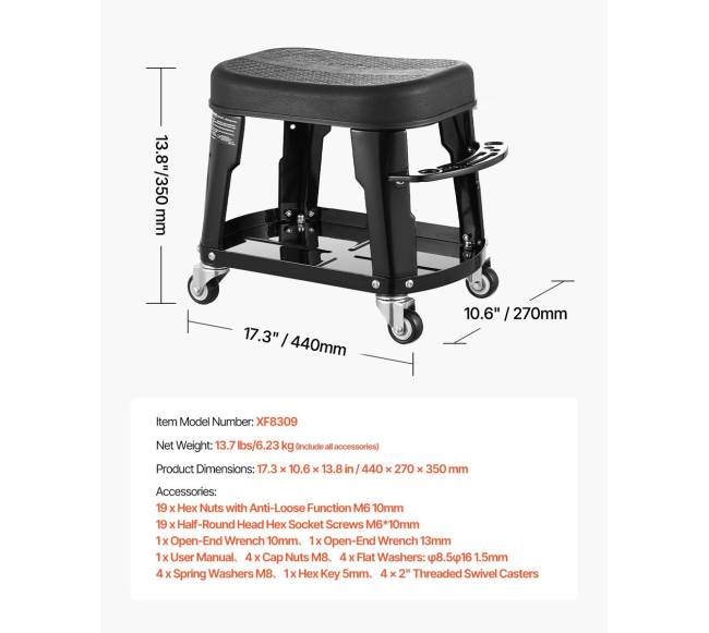 Mechaniko kėdė su ratukais ir įrankių dėklu6