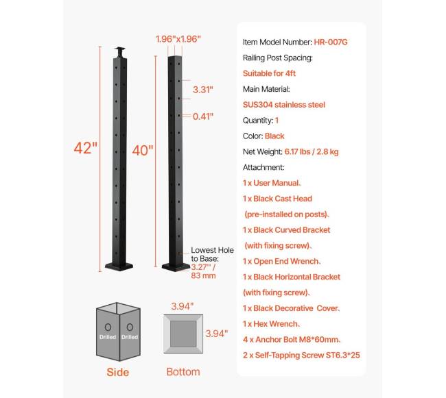 VEVRO kabelinė turėklų kolona su L formos angomis6